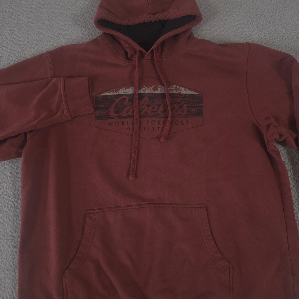 Cabelas Hoodie Mens XL Maroon Graphic Logo Cotton Blend Fleece Pullover Hooded